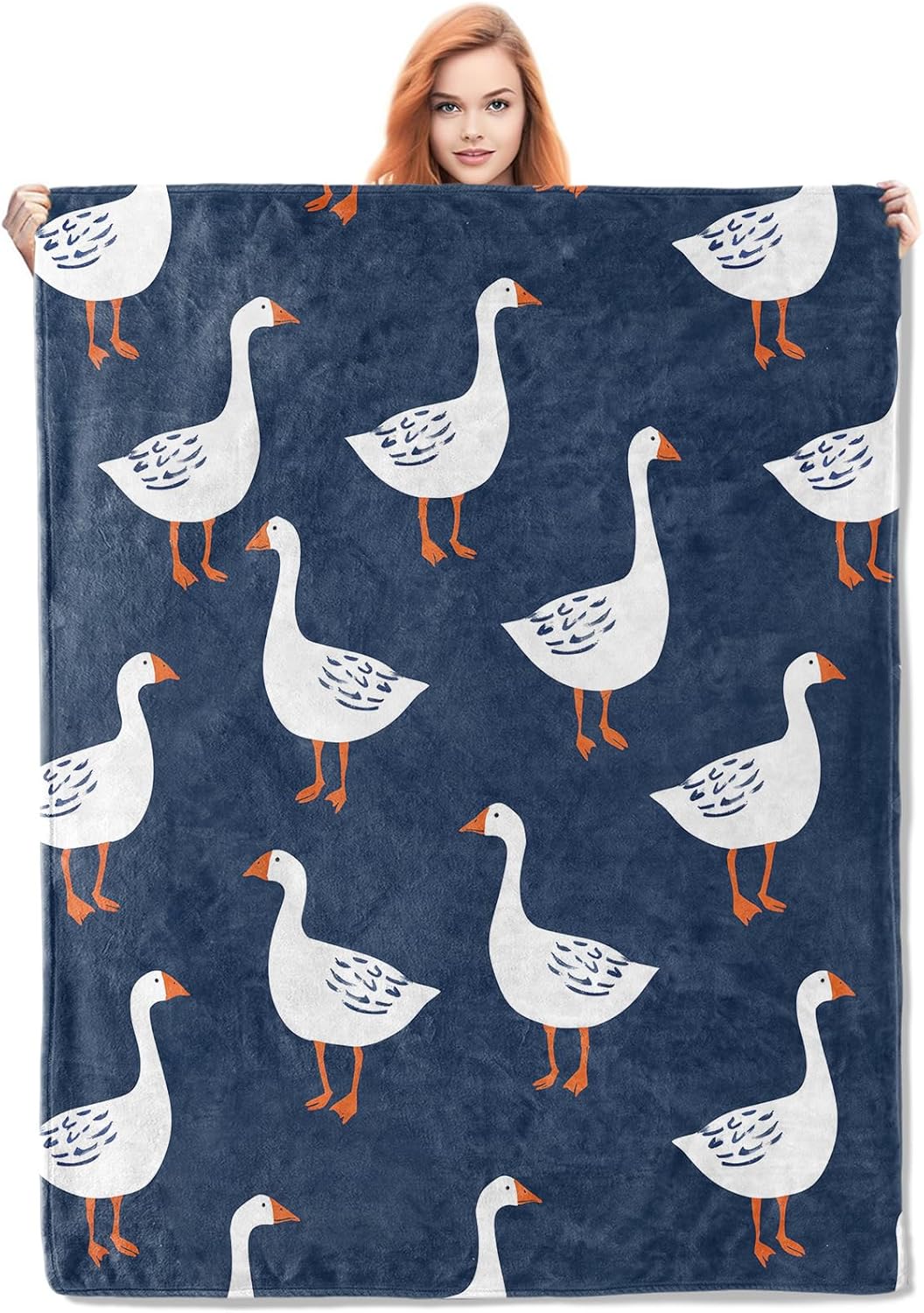 Goose Fleece Blanket Gifts for Kids and Adults, Cute Animal Cozy Throw Blankets, Soft Warm Plush Goose Blanket with White Geese Pattern for Home Decor, 50x60 inches