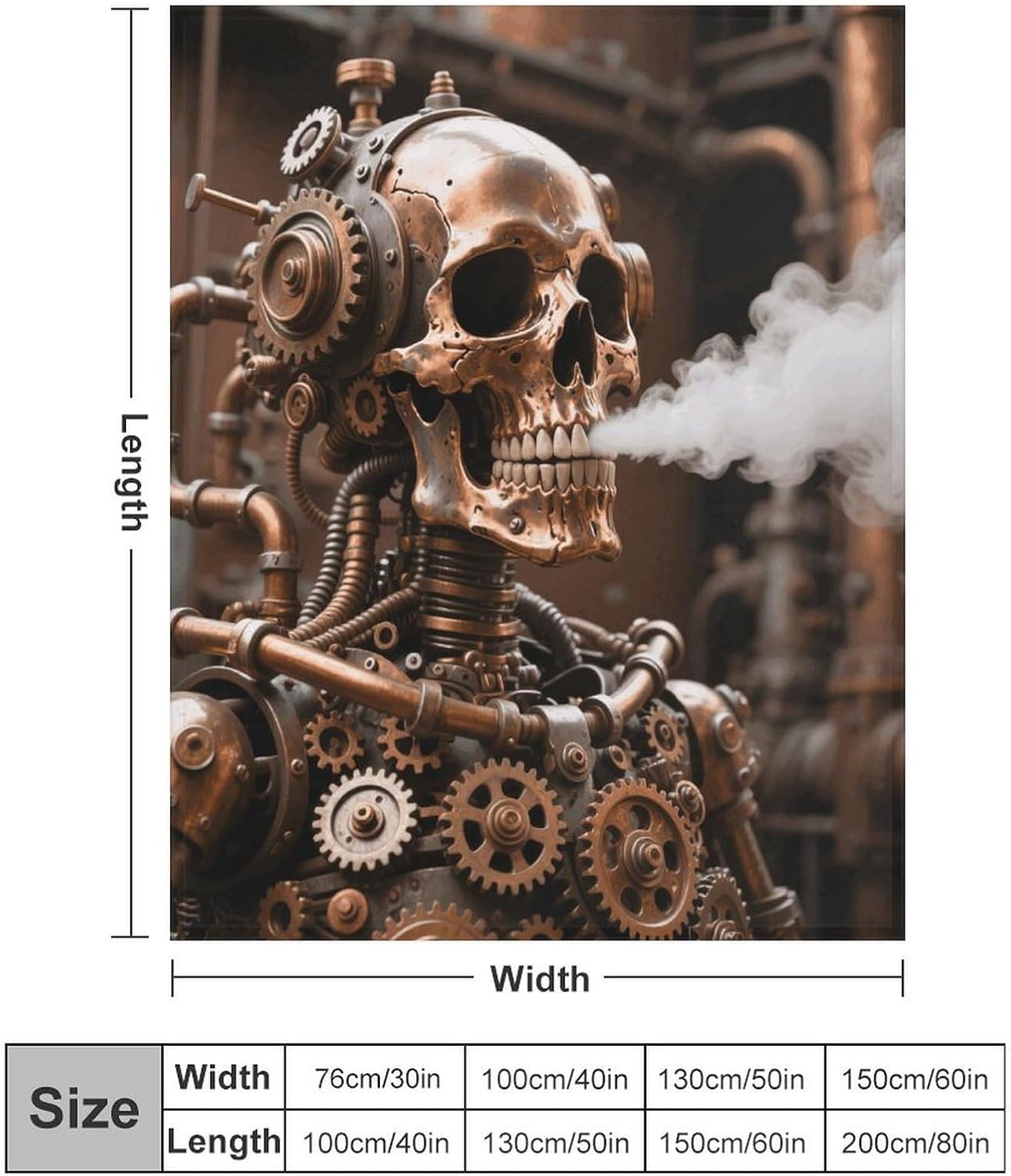 Custom Flannel Fleece Throw Blanket for Adults 40x50 Lightweight Steam - Punk Metal Skull Bedtime Blanket Soft Warm Blankets for Bed Couch Sofa Camping Picnic Wedding Gift Winter Home De