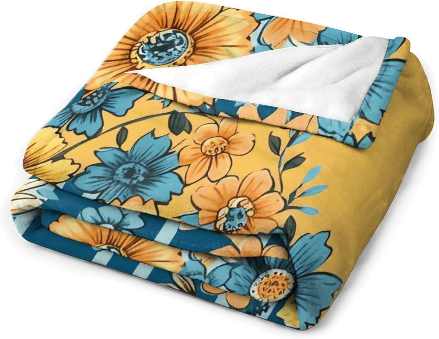 Yellow and Blue Floral Throw Blanket for Couch Super Soft Warm Lightweight Throw Blankets Cozy Flannel Bed Blanket Cute Decorative Blankets for All Seasons Home Decor Gift 60"*80"（150 * 200cm）