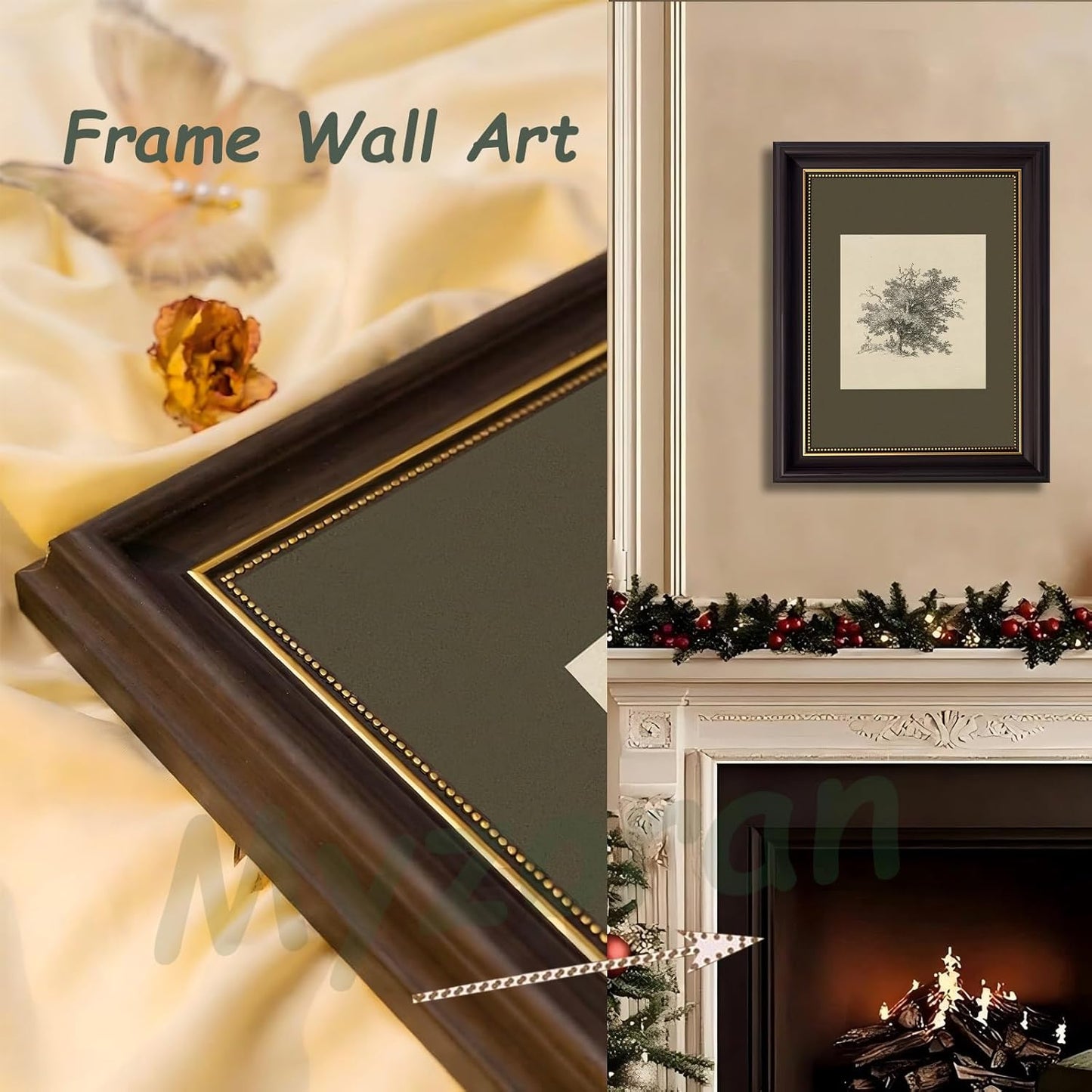 Myzoran Dark Brown Frame Vintage Tree Wall Art Prints, Farmhouse Tree Sketch Landscape Pictures Painting,Rustic Neutral Vintage Siege Green Artwork,for Bathroom Bedroom Gallery Home Decor(12" x 16")