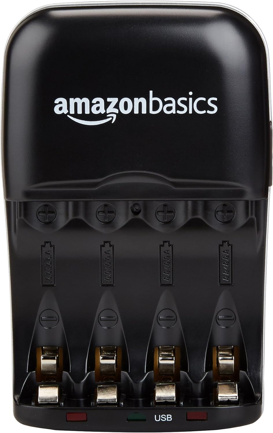 Amazon Basics Rechargeable Battery Charger for AA & AAA Ni-MH Batteries with USB Port, Portable, Travel-Friendly, Over-Charge Protection, Black