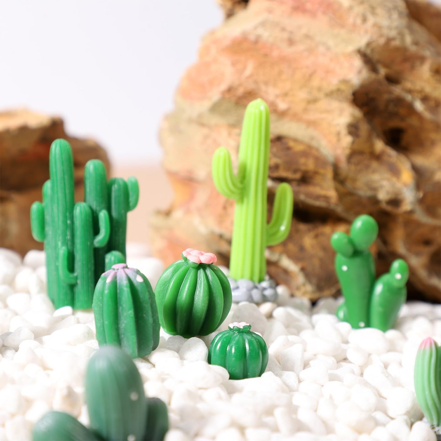 24pcs Miniature Resin Cactus, 12 Sizes Mini Cactus Figurines Tiny Small Cute Resin Succulent Toy Plant Decor Accessories for Car Interior Office Desk Micro Landscape Dollhouse(Green)