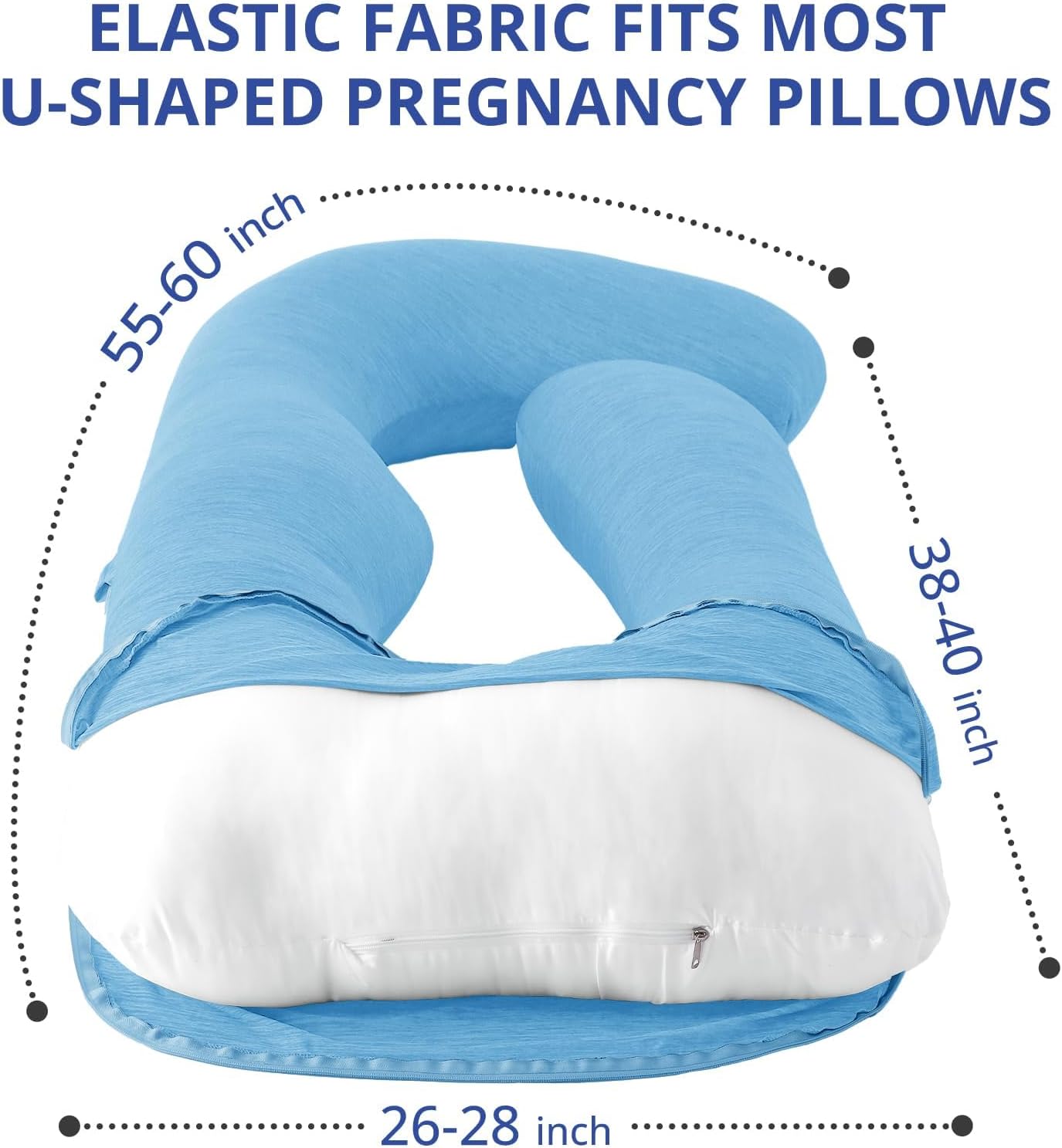 Sasttie Cooling Pregnancy Pillow Cover, 57-inch U Shaped Pregnancy Pillow Case, Fits 55 to 57 Inch Maternity Pillow, Blue (No Pillow Insert)