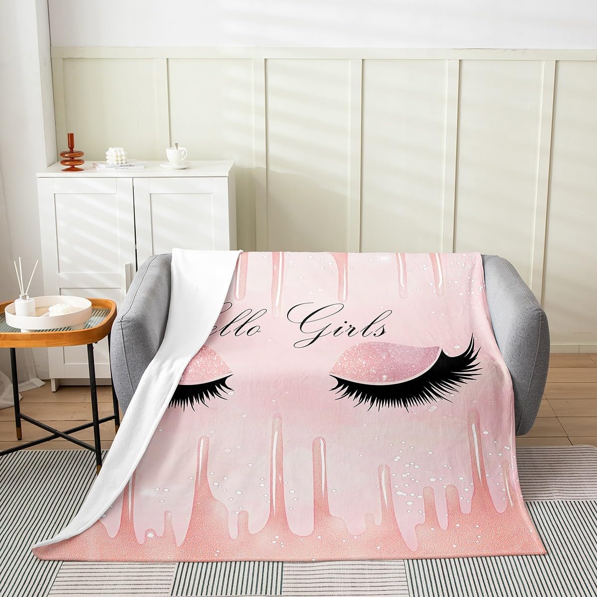 Eyelash Throw Blanket for Kids Adult,Gradient Pink Fluid Ink Fleece Blanket Sofa Bed Decor,Gift for Girls,Girly Bling Bling Starry Sky Flannel Blanket Soft,Butterfly Lash Sherpa Blanket Warm,Throw