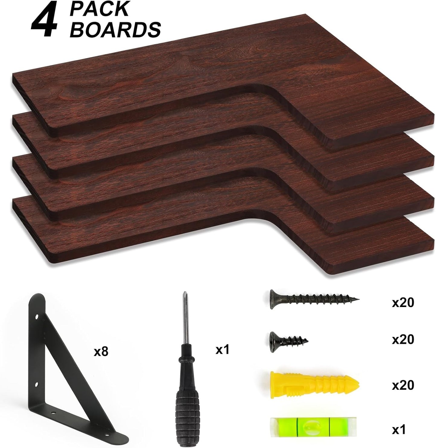 YGEOMER Corner Floating Shelves, Wall Mounted Corner Shelf for Bathroom, Kitchen, Bedroom, Home Decor, Laundry Room, Living Room(Set of 4 Walnut Brown)