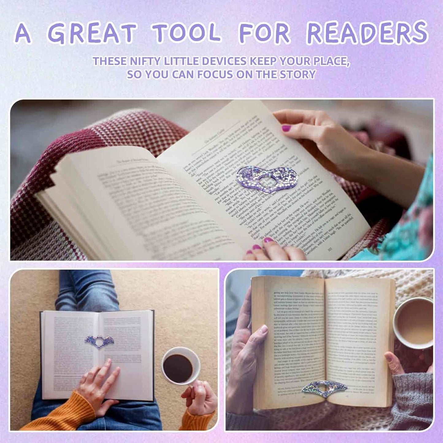 3 Pieces Book Page Holder, BetterJonny Page Holders for Reading Thumb Book Holder, Handmade Resin Holders Light Weight Book Opener Bookmarks Book Reading Accessories for Teachers Book Lovers
