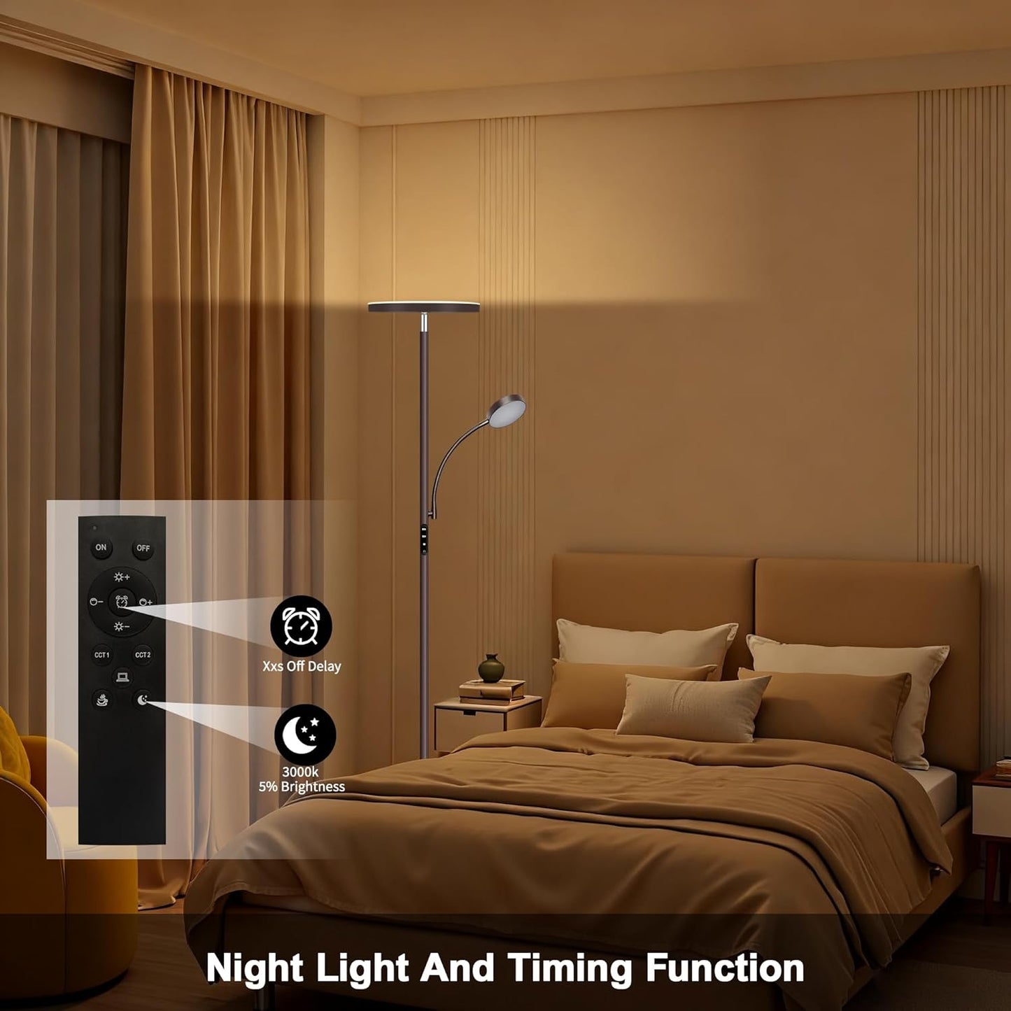 Floor Lamps for Living Room,42W Super Bright LED Floor Lamp,2-in-1 Dimmable Standing Lamp with Reading Light,69'' Tall Lamp with Remote & Touch Control, Modern Floor Lamp for Bedroom,Office