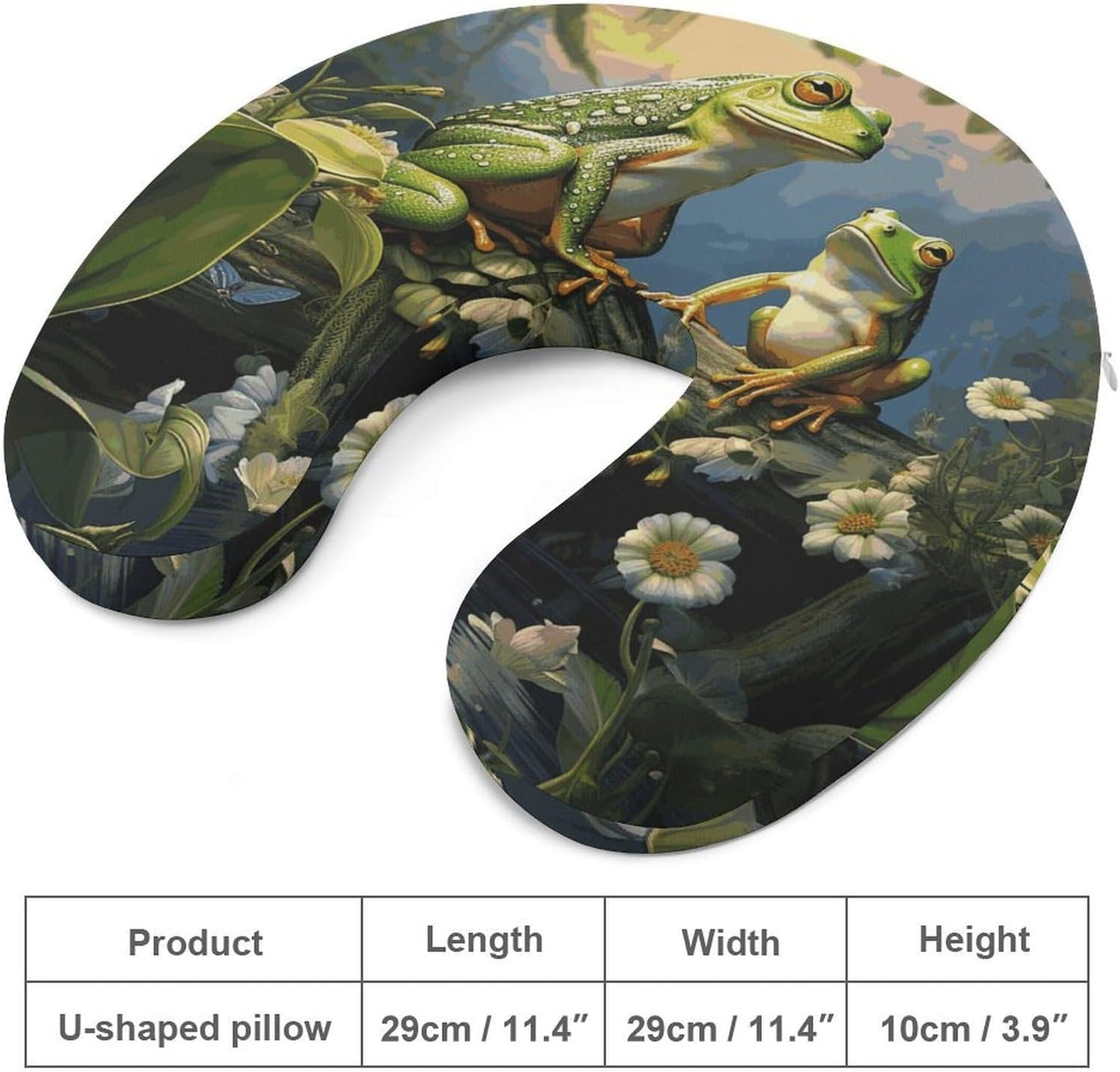 Many Frogs Sing on The Branches Summer Butterflies Lake Water Neck Pillow Memory Foam U Shaped Pillows Portable Pillows for Shoulder Travel Head Support Pillow with Concealed Zipper for Airplane Car H
