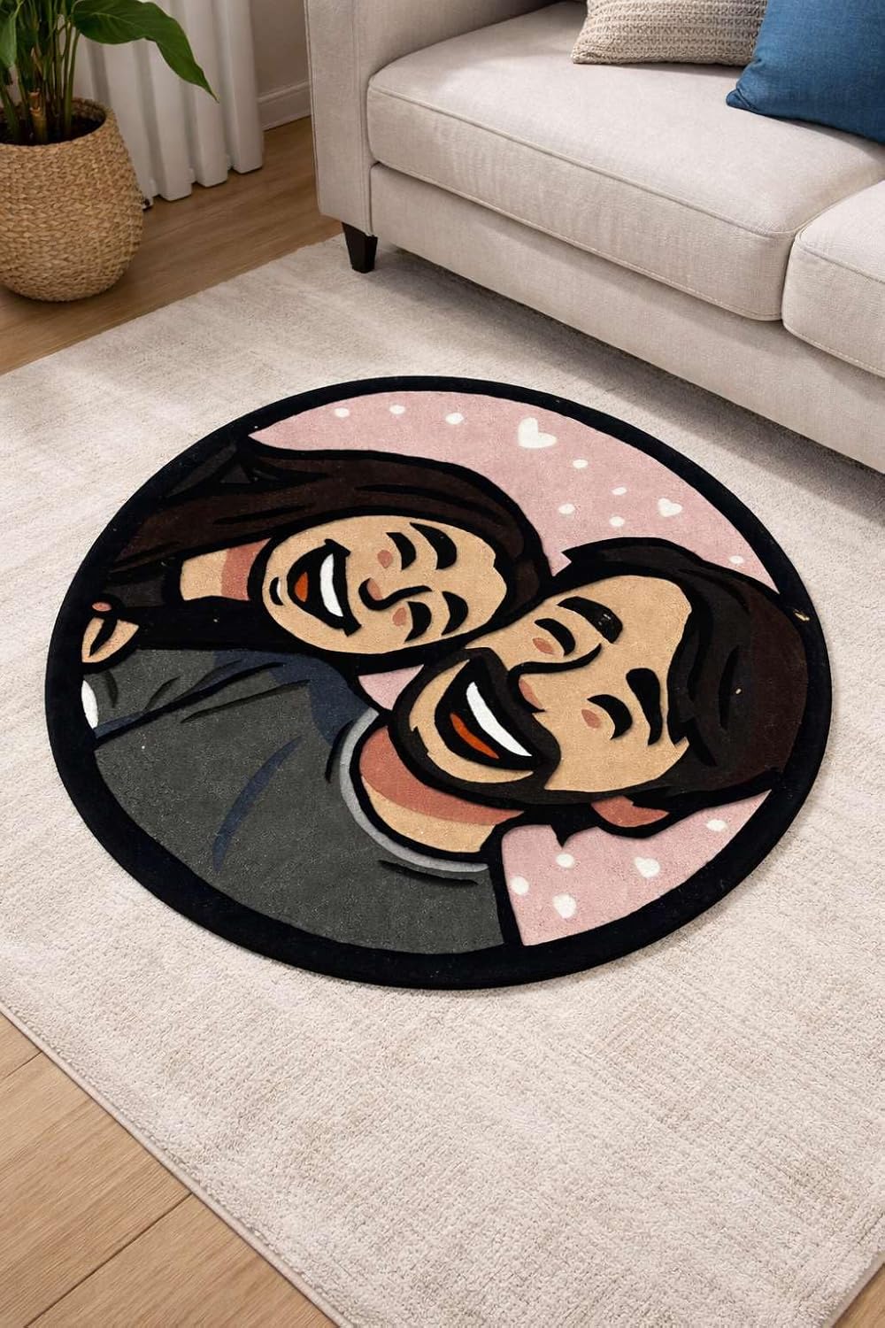 Custom Cartoon Face Round Area Rug, Soft Plush Circle Floor Rug for Kids Room Bedroom Nursery, Non Slip Backing, Cute Decorative Indoor Carpet for Playroom, Modern Printed Round Rug -3" (Round)
