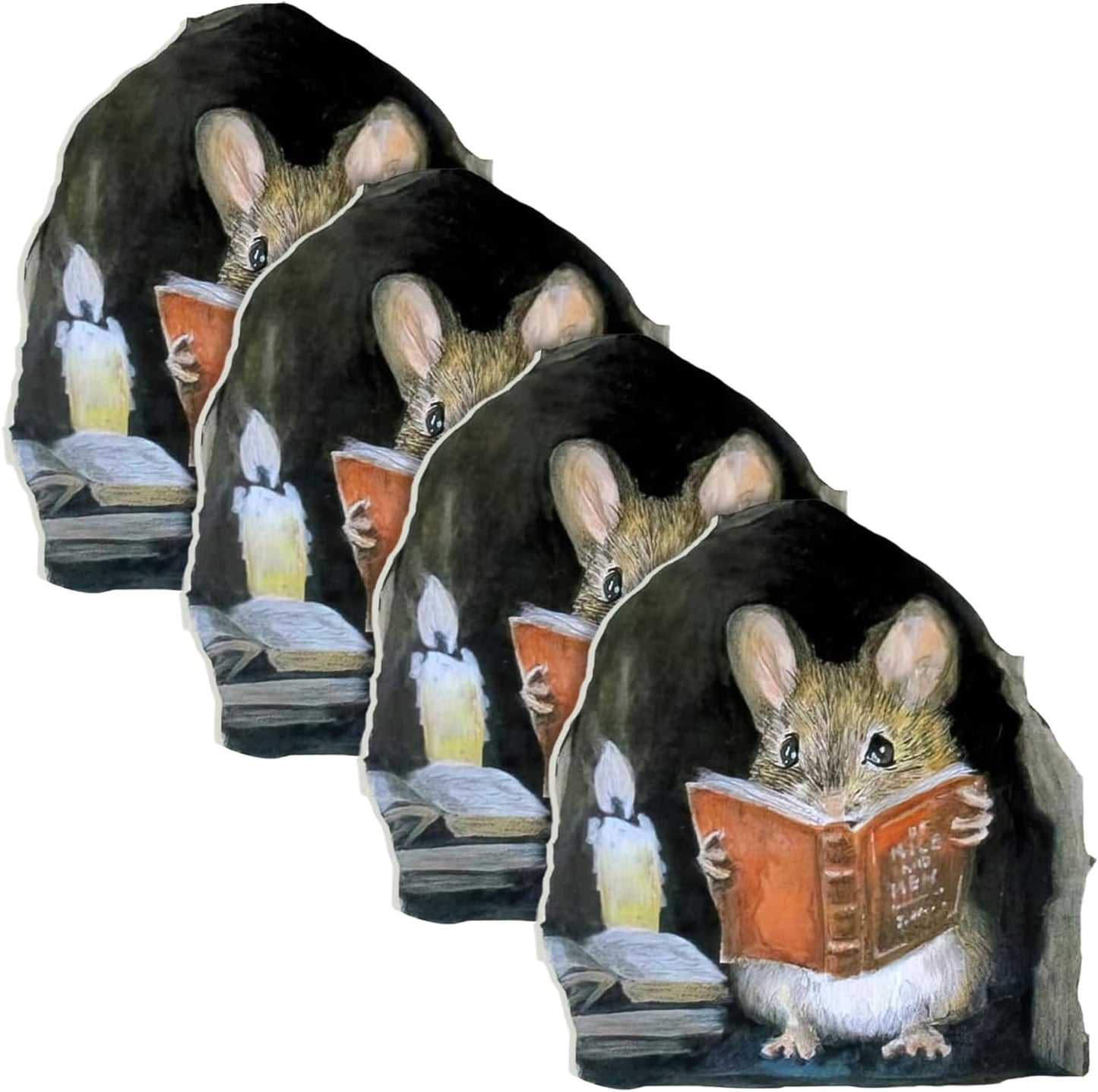 Generic (4 Pack) Mouse Reading Book Stickers, Wall Decor Sticker Decal, Kids Room, Classroom, Bedroom, Bookcase, Book Lover, 3D Sticker Decal. Yahwe Store., Black, White