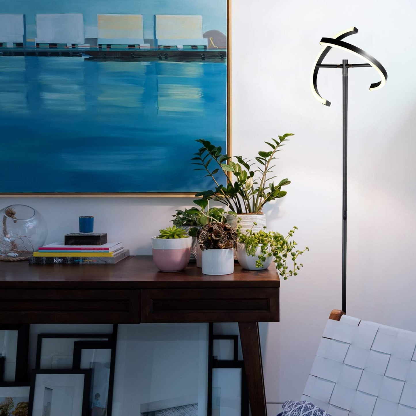 Brightech Halo Split Modern Bright LED Torchiere Floor Lamp for Offices - Dimmable, Tall Standing Lamp for Living Room or Bedroom - Adjustable Light w/Rotating Angles - Jet Black