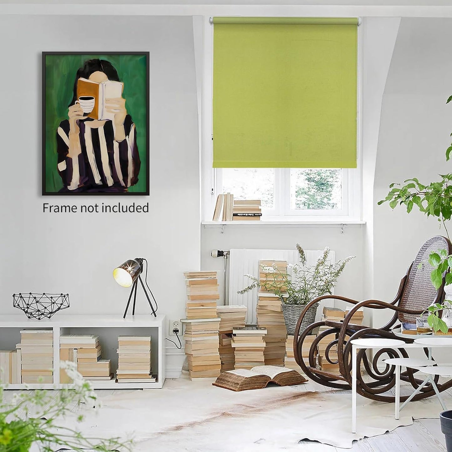 Emerald Green Reading Woman Wall Art Modern Abstract Female Portrait Poster Minimalist Coffee & Book Canvas Prints for Dormitory Apartment Bedroom Wall Decor 12X16 inch Unframed