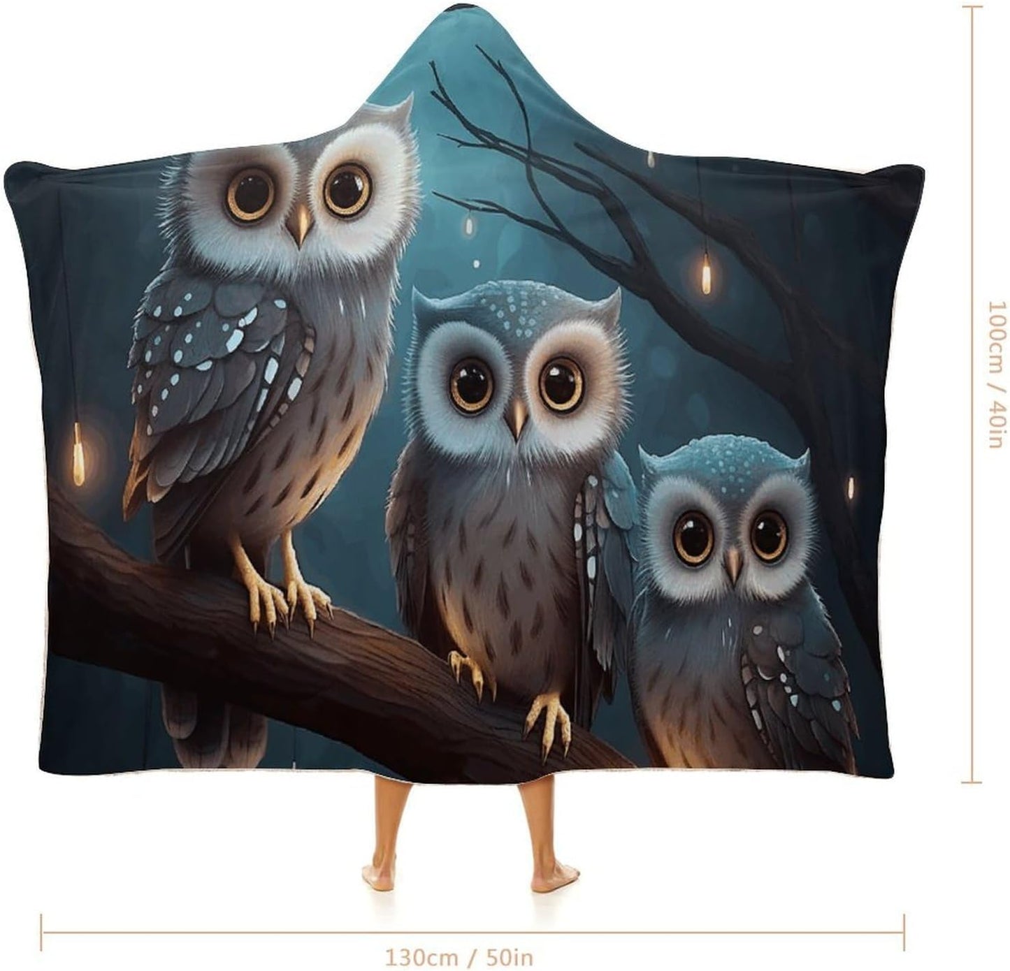 Owl on Tree Wearable Blanket Hoodie for Adults Oversized Fleece Hooded Sweatshirt Wrap Soft Cozy