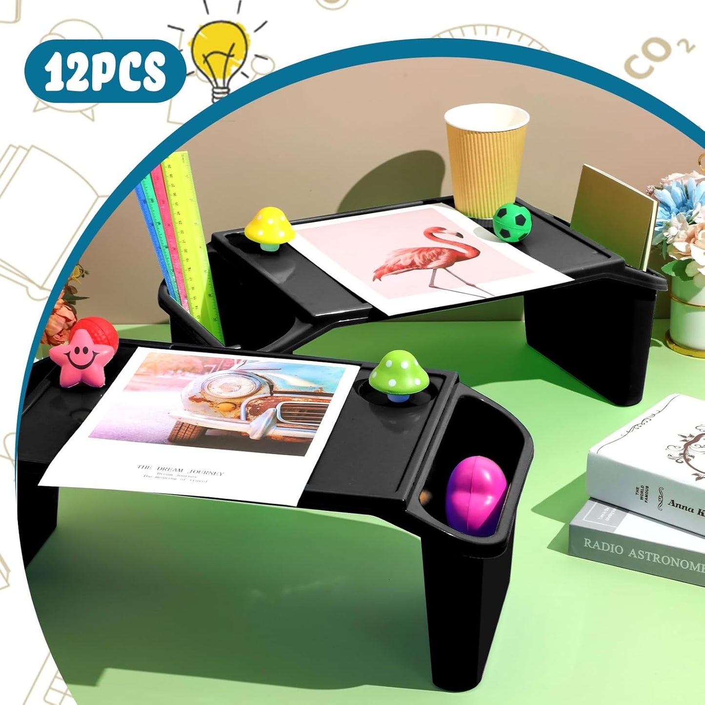 Kisston 12 Pcs Kids Lap Desk Bulk Tray Lap Table Bed Table Plastic Desk with Extra Storage Space Activities Children Portable for Kids Students Work Study School Classroom(Black)