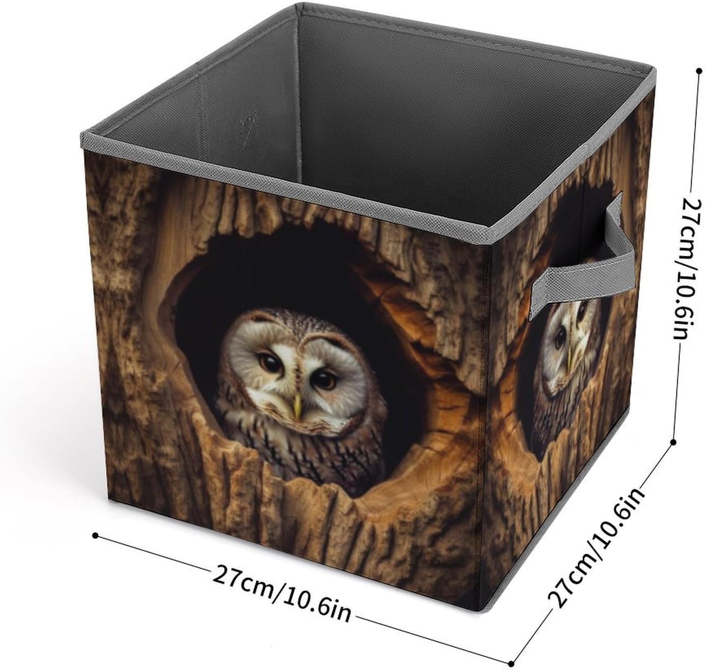 Owl Tree Hole Storage Bins with Handles Fashion Large Storage Cubes Sturdy Foldable Storage Boxes Space-Saving Storage Baskets for Home Office Clothes Closet Organizers