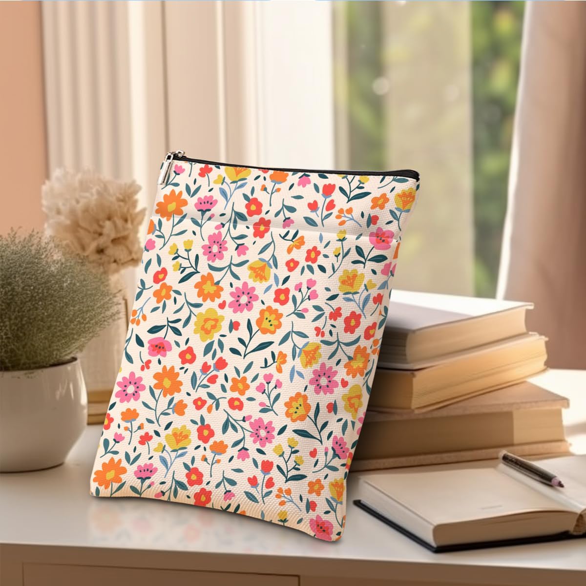 Book Sleeve Book Protector Book Pouch Book Lovers Gifts Bookish Gifts Book Cover with Zipper for Hardcover Paperback Washable Wildfloral Printed Gift Bag for Women Teacher Birthday, BookCover