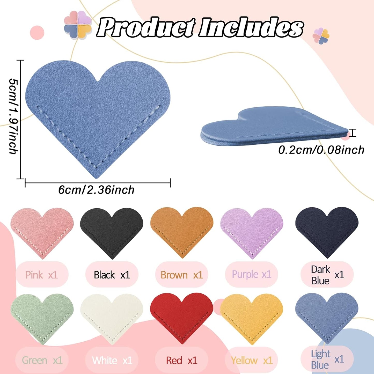10 Pcs Leather Heart Bookmarks for Reading Women, Cute Corner Page Bookmarks for Book Lovers Teachers Students, School Office Home Supplies, Book Accessories Gifts for Women Book Lovers (Heart-10pcs)