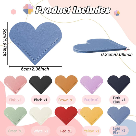 10 Pcs Leather Heart Bookmarks for Reading Women, Cute Corner Page Bookmarks for Book Lovers Teachers Students, School Office Home Supplies, Book Accessories Gifts for Women Book Lovers (Heart-10pcs)