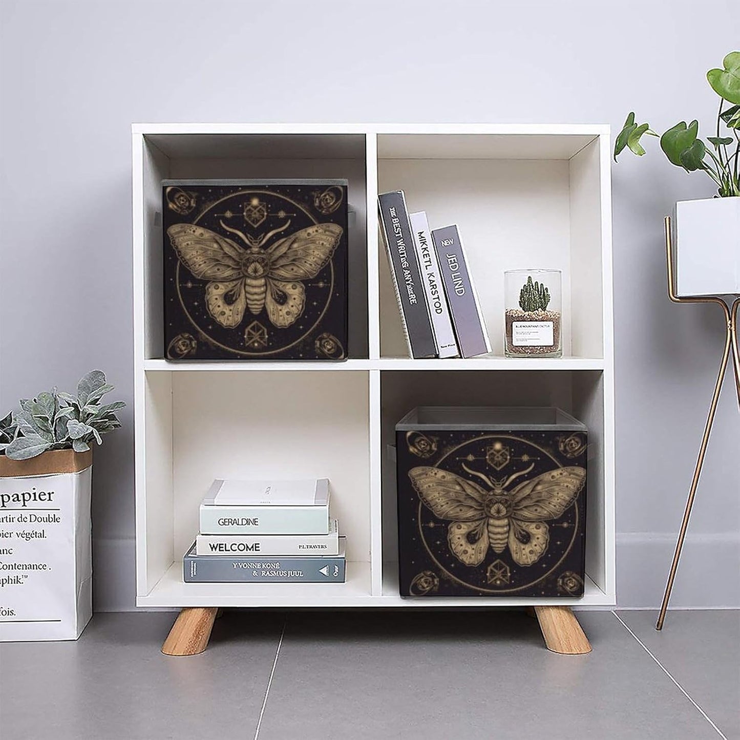 Moth Storage Bins with Handles Fashion Large Storage Cubes Sturdy Foldable Storage Boxes Space-Saving Storage Baskets for Home Office Clothes Closet Organizers
