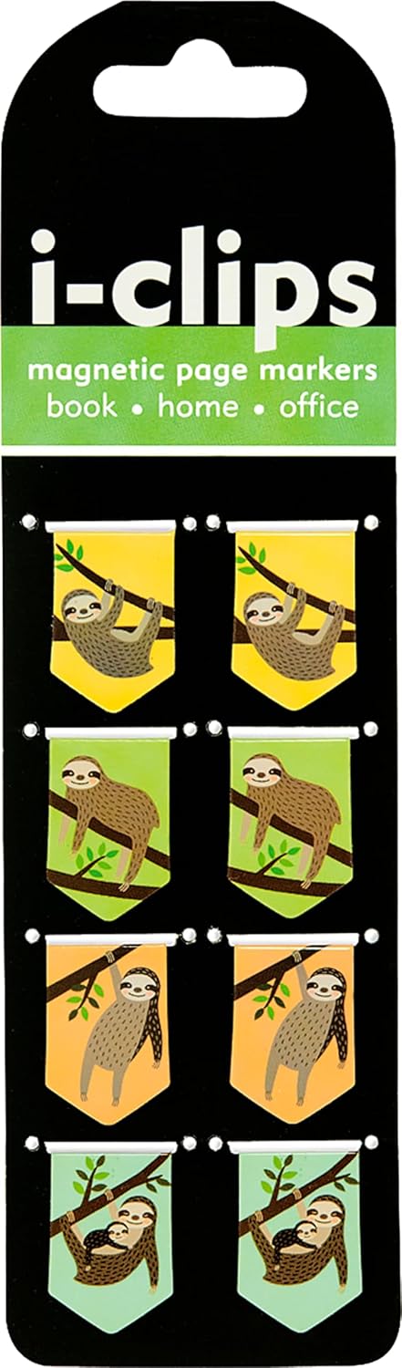 Sloths i-Clips Magnetic Page Markers (Set of 8 Magnetic Bookmarks)