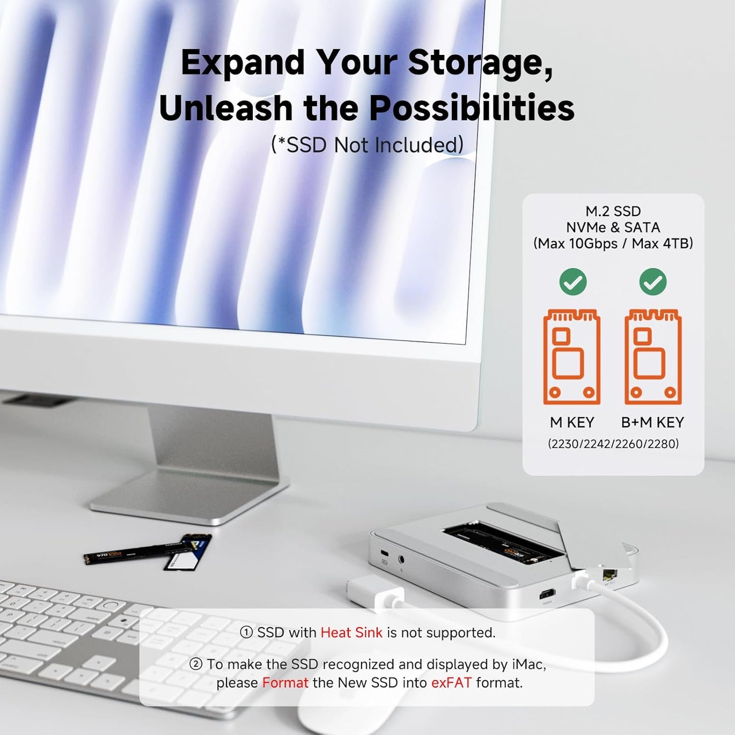 Minisopuru DS802PRO iMac Accessories with 4K@60Hz HDMI, USB C Charging, 2.5GbE, 4TB M.2 SSD Enclosure, USB C Hub for iMac 24 inch M1/M3/M4, iMac Hub with 4 USB, SD/TF, Audio | Silver