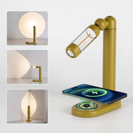 Tubicen Table Lamp Flexible Focus Spotlight Desk Light with Wireless Charger Station 3000mAh Battery Rechargeable Cordless Nightstand Reading Lamp Rotatable Dimmable Modern LED Desk Lamp Yellow
