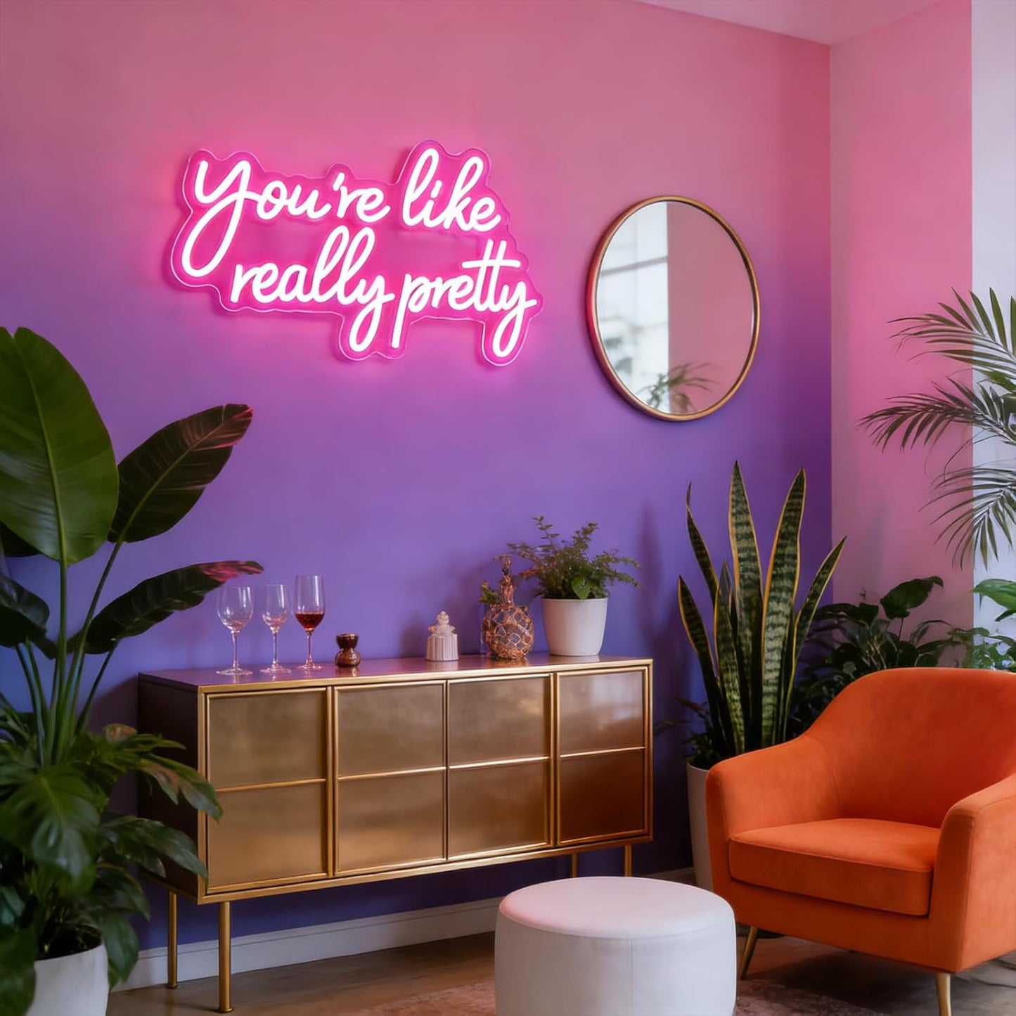 You're Like Really Pretty Neon Sign, Pink LED Neon Light for Wall Decor Dimmable Light up Sign for Girls Bedroom, Wedding, Party, Salon, Women Room Decor Gift