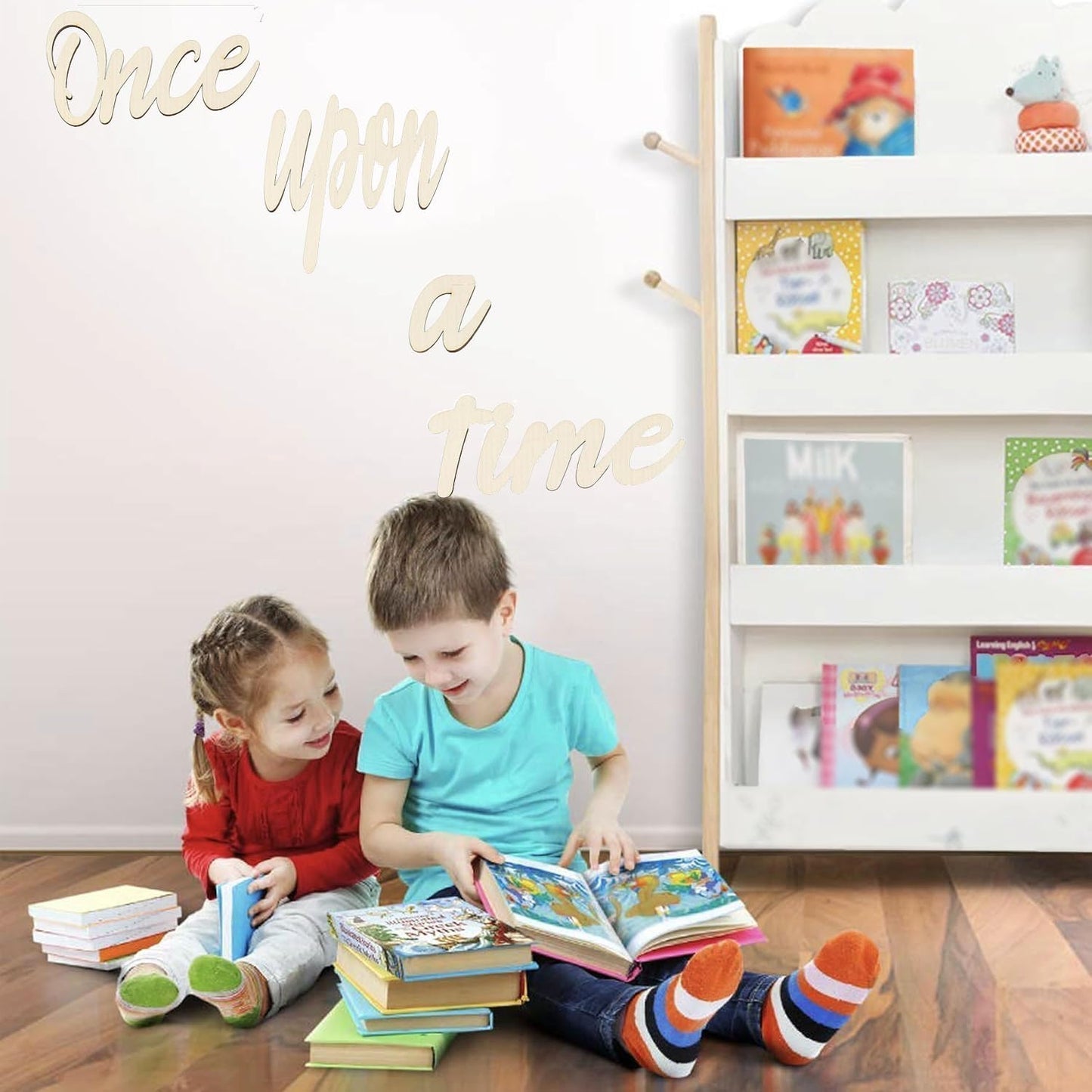 Wooden Wall Art Sign, Once Upon a Time Nursery Decor for family Bookshelf, Reading Nook, Daycare, Classroom for Reading Corner Kids Room Family Bookshelf Home Décor Birthday Present DIY Decoration