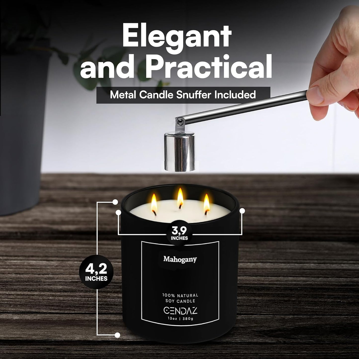 Mahogany Scented Soy Candle with Snuffer Included 3 Wick Candle for Men Long Lasting 75 Hour Burn Elegant Aromatherapy Candle for Relaxation Masculine Home Decor Birthday Holiday Gift Set Spa