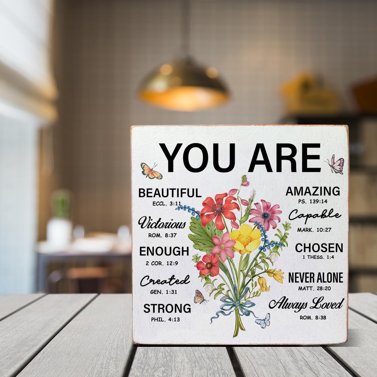 Inspirational Christian Gifts for Women Bible Verse Gifts, Scripture You Are Beautiful Wooden Box Sign Home Desk Table Decor 5 x 5 lnches
