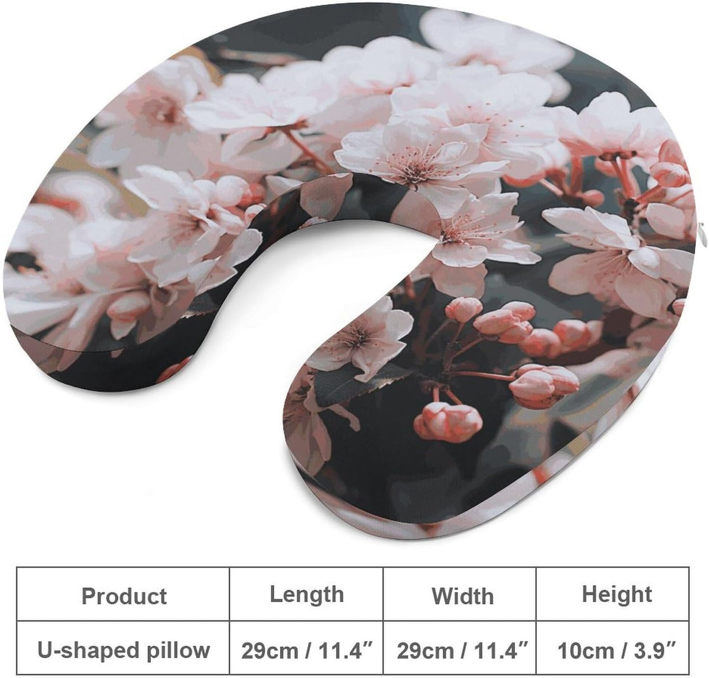 Pink White Flowers Neck Pillow Memory Foam U Shaped Pillows Portable Pillows for Shoulder Travel Head Support Pillow with Concealed Zipper for Airplane Car Home Office
