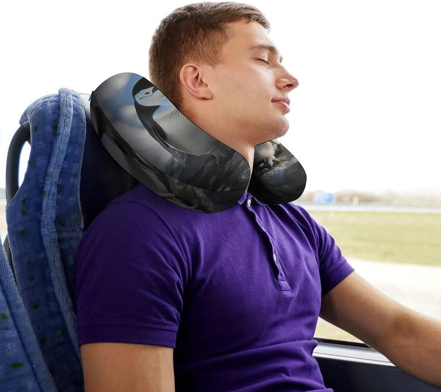 Penguin Family Neck Pillow Memory Foam U Shaped Pillows Portable Pillows for Shoulder Travel Head Support Pillow with Concealed Zipper for Airplane Car Home Office