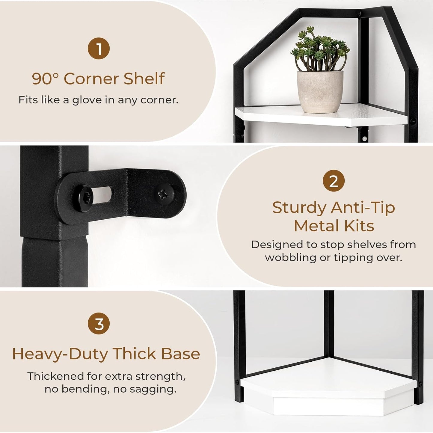 5 Tier Corner Wall Shelf Stand, 70" Metal Corner Shelves Bookshelf Display Shelf for Living Room Decor, Tall Plant Stand Multi Unit Organizer, Standing Shelf for Bedroom,Bathroom,Small Space (White)