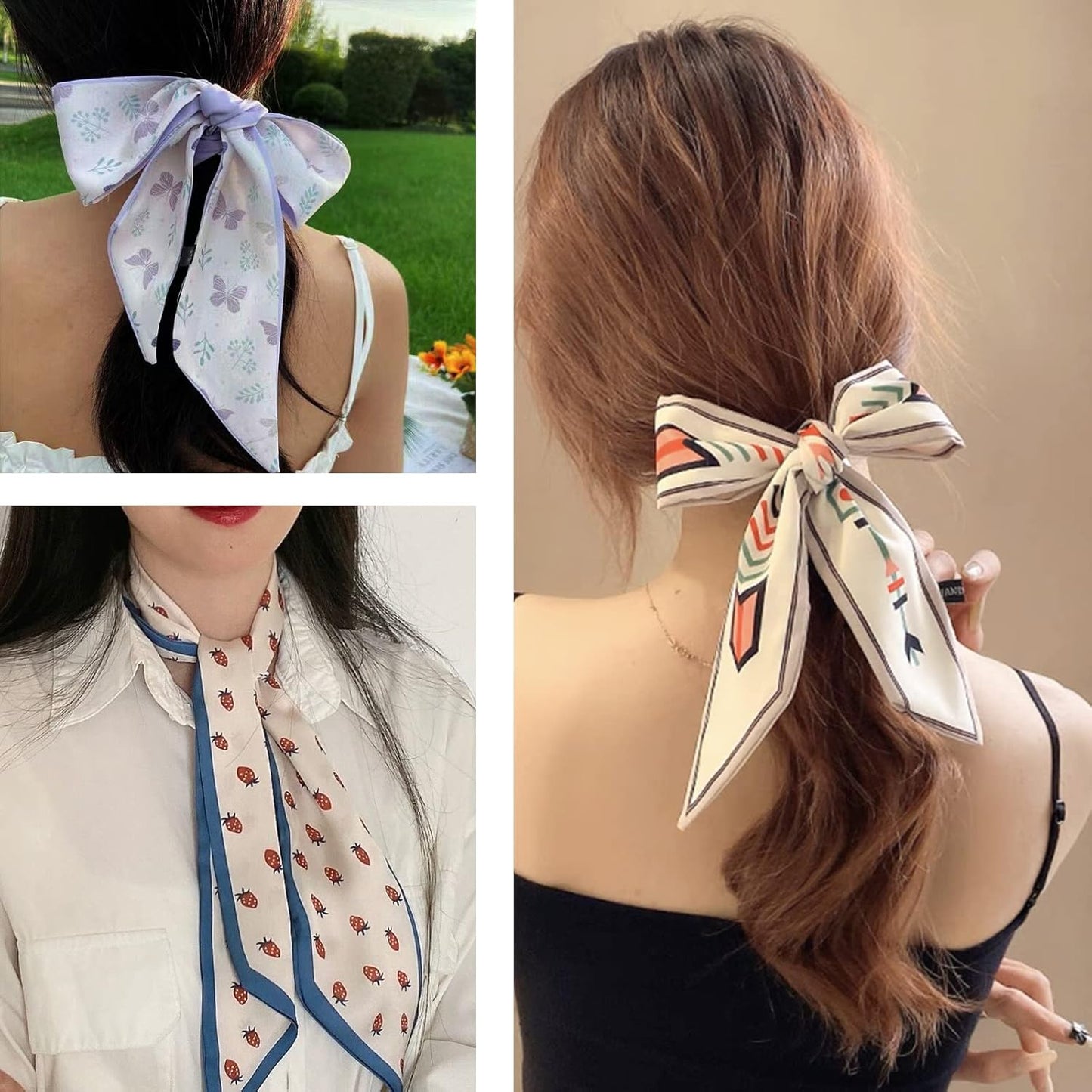 5PCS Floral Scarf for Bags Handbag Handle Ribbon Satin Neck Scarf Neckerchief Headbands Hair Scarf for Women Girls