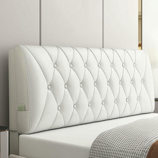 Bedside Cushion Large Bed Backrest Faux Leather Headboard Pillow Lumbar Support Upholstered Reading Pillow Removable Daybed Bunk Bed Bolster,Gray,Straps/59x23x2In