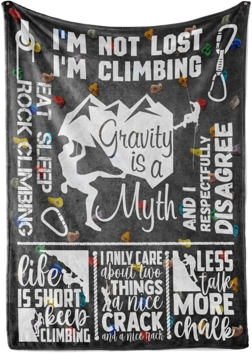 Rock Climbing Gifts, Bed Flannel Plush Blankets Throw, Gravity is a Myth, for Rock Climbers (50"x 65")