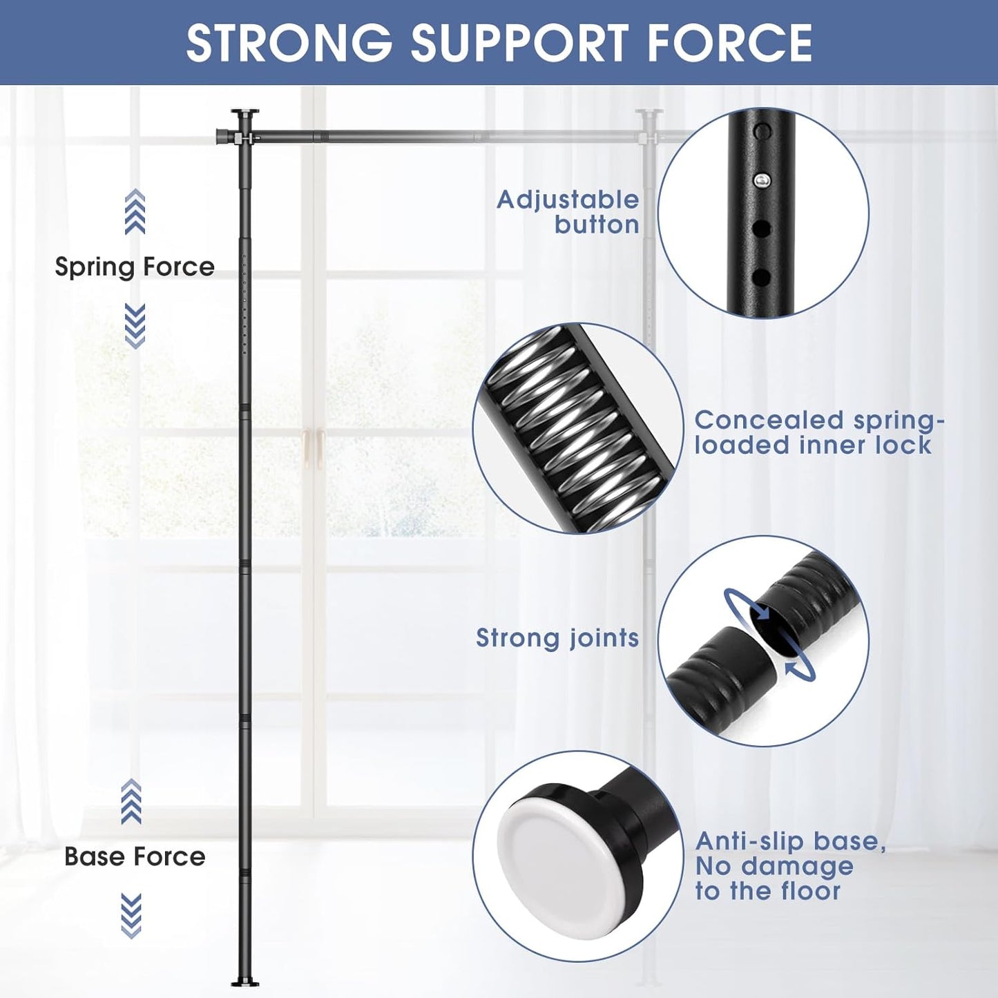 AKTOP Room Divider, No Drilling Curtain Tension Rods Wall Divider for Room Separation, 4-10ft(H) 30-147"(W) Adjustable, Heavy Duty Floor to Ceiling Space Separator Privacy Dividers for Rooms, Black