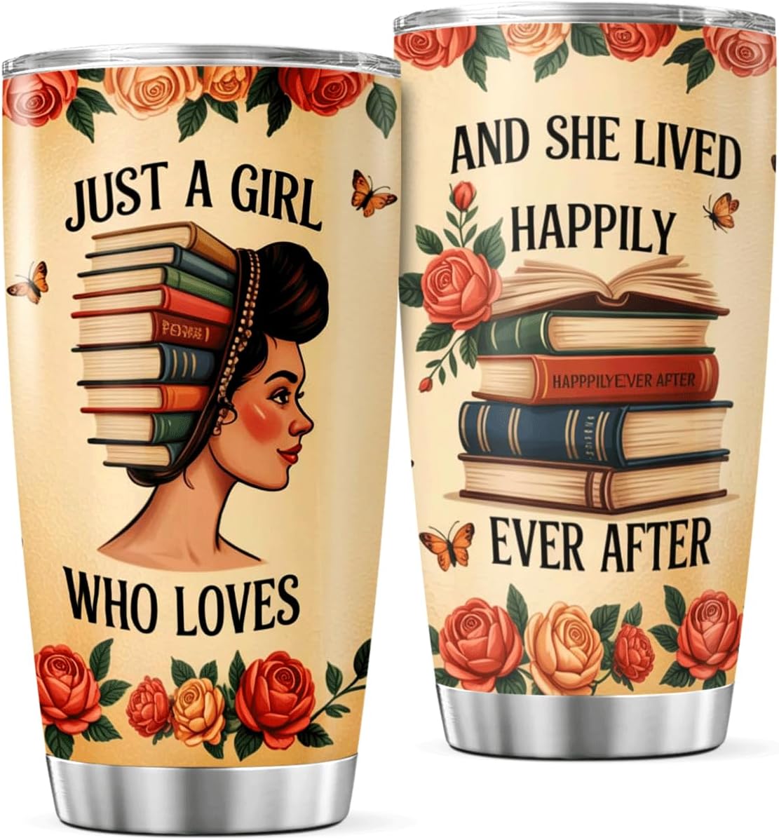 CUBICER Just A Girl Who Loves Books Floral Stainless Steel 20 Oz Tumbler For Book Lovers Women Readers Literature Gift Coffee Heat Cool Mug Outdoor Drink Insulated Travel