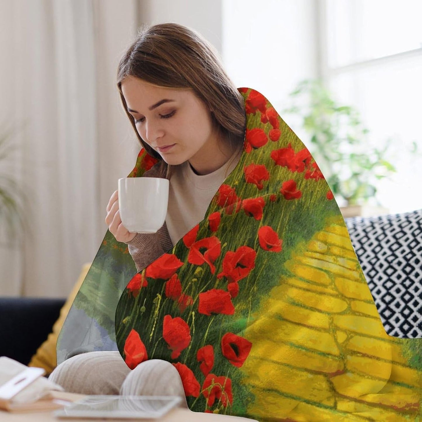 Poppies Field Yellow Brick Road Blanket Super Soft Lightweight Throw Blanket Cute Cozy Warm Bed Blanket Decorative Fuzzy Blanket All-Season Home Decor Gift for Sofa Couch Living Room 60"*80"（150*200cm