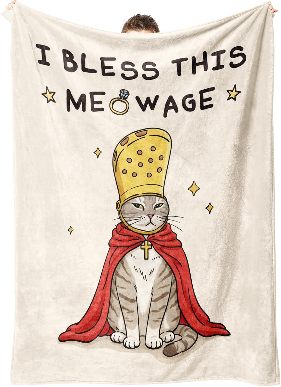 BaubleDazz Wedding Gifts for Cat-Loving Couples, Funny Pope Cat Blanket with Blessings for Newlywed, Bride, Groom, Engagement & Bridal Shower Gifts, Bride to be, Wedding Anniversary Blanket