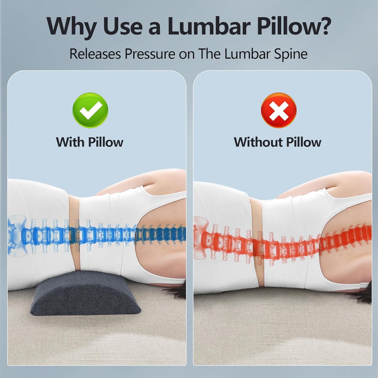 Cozyhealth - 2.95" H*18.7" L - Soft Small Lumbar Pillow for Sleeping, Memory Foam Back Lumbar Support Cushion for Lower Back Pain Relief Bed Waist Sleep Support Pillow for Side, Back(Dark Grey, Small)