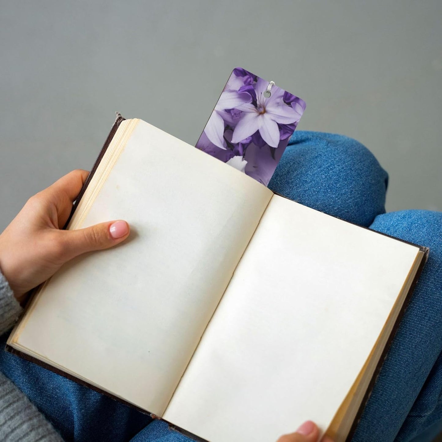 Small Purple Flower Bookmarks Gifts for Women Men, Wooden Bookmarks for Book Lovers, Vintage Book Marks Ornaments with Tassel, Unique Personalized Reading Page Markers Gray