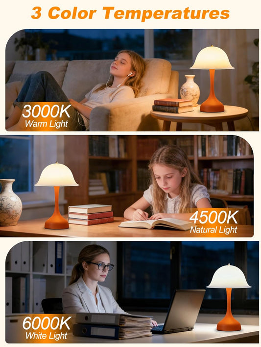 Rechargeable Table Lamp,LED Desk Lamps Cordless Reading Light,3-Way Stepless Dimmable Touch Lamps,Kawaii Lamp for Bedroom Bedside Living Room Office Aesthetic Decor