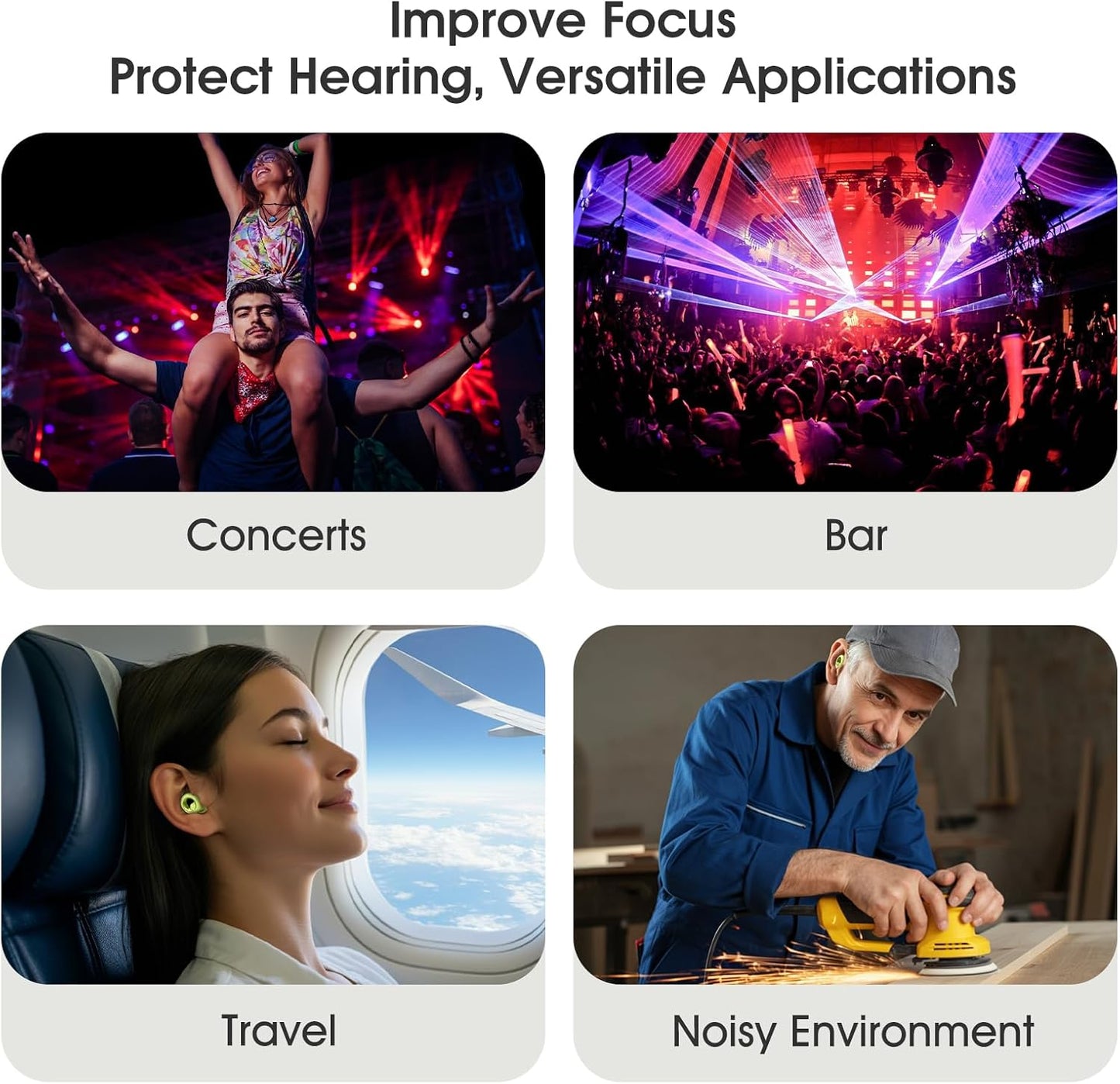 Ear Plugs for Sleeping Noise Cancelling, Soft Ear Plugs for Sleeping, 45dB Reusable for Noise Reduction with 8 Ear Tips, Silicone Hearing Protection Earplugs for Concert, Work(Lemon Lime)
