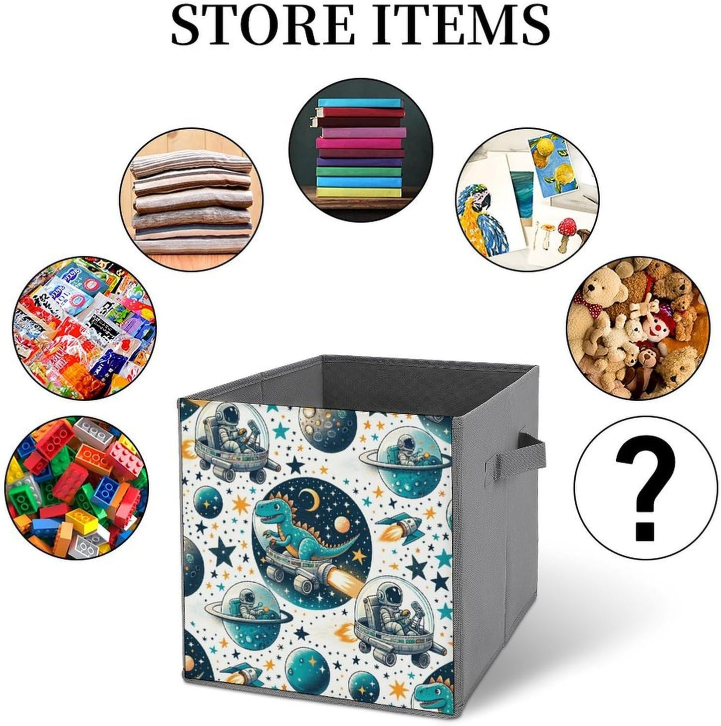 Car Traveling Dinosaurs Space Storage Cubes,Fabric Collapsible Storage Bins with Dual Handles, Foldable Cube Baskets for Shelf,Closet Organizers And Storage Box