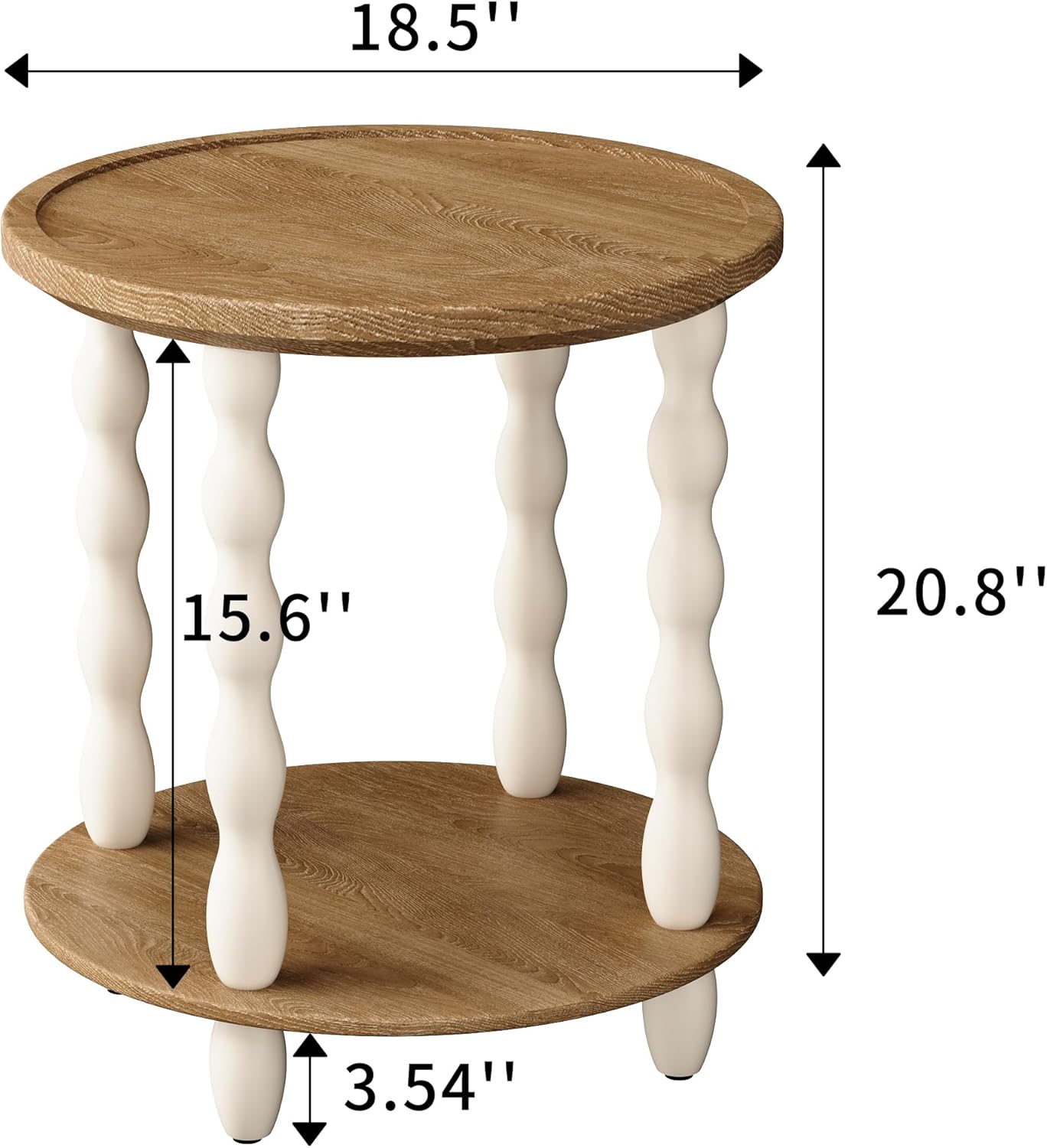원형 엔드 테이블, 2단 농가 엔드 테이블, 46.5cm(18.5인치) 수제 웨더드 룩 나무 나이트 스탠드 액센트 테이블, 소나무 다리, 거실, 작은 공간, 침실, 보헤미안, 쉬운 조립