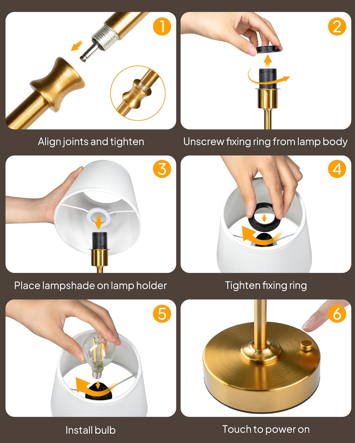 EppieBasic Cordless Table Lamp Rechargeable: Fast Charging & Long Lasting - 2700K Warm Light Vintage Gold Lamps for Women Housewife - Dinning Living Room Bedroom