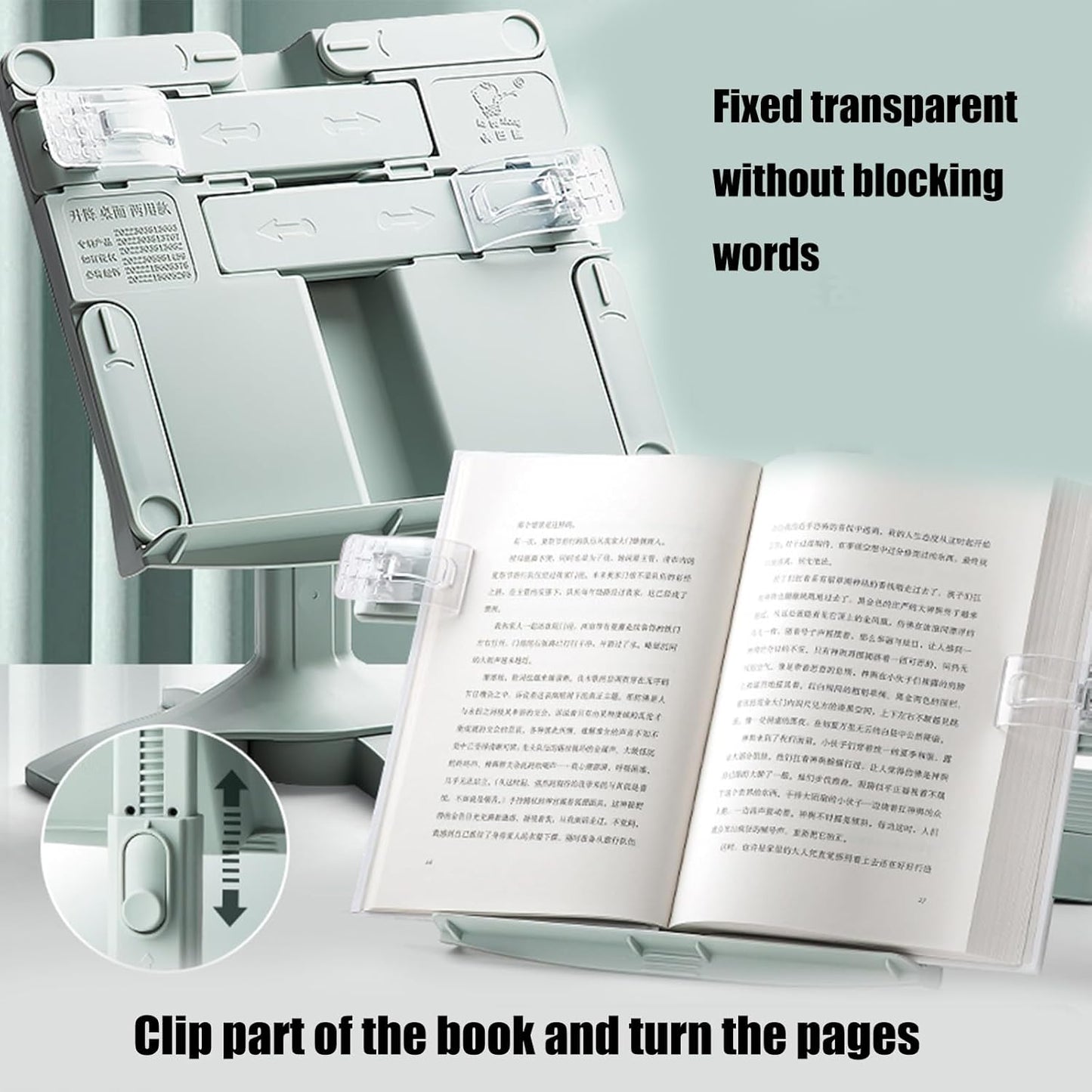 Folding Book Stand for Reading Textbook Book Holder with Page Clip for Textbooks Music Scores Angles Height Adjustable