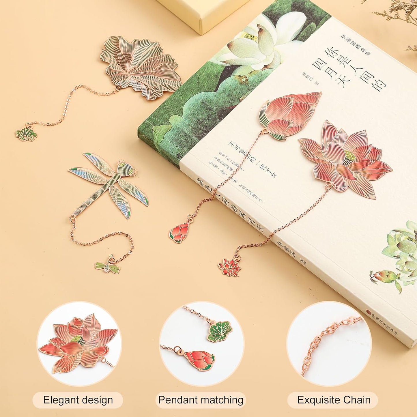 Metal Bookmarks with Chain Golden Hollow Bookmark for Women Book Lovers Readers Children Adults 4Pcs