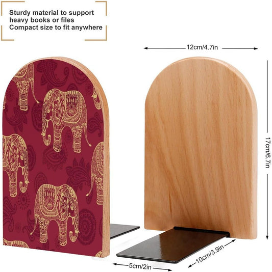Elephant Wooden Bookend Non-Slip Book Ends Heavy Duty Book Stopper with Metal Base Books Holderd Decorative Bookends Stands Firmly for Office Supplies